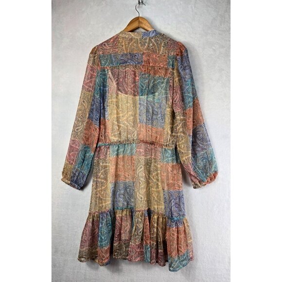 Boston Proper 2 Piece Sheer Dress Sparkly Boho Paisley Sz L Cream Tank Slip - Picture 5 of 16